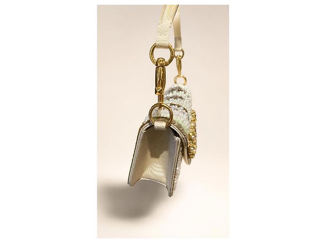 Valentino Garavani Locò Small Borsa a spalla ricamata VLogo Bianco Multicolore D'oro Metallico - vista 10