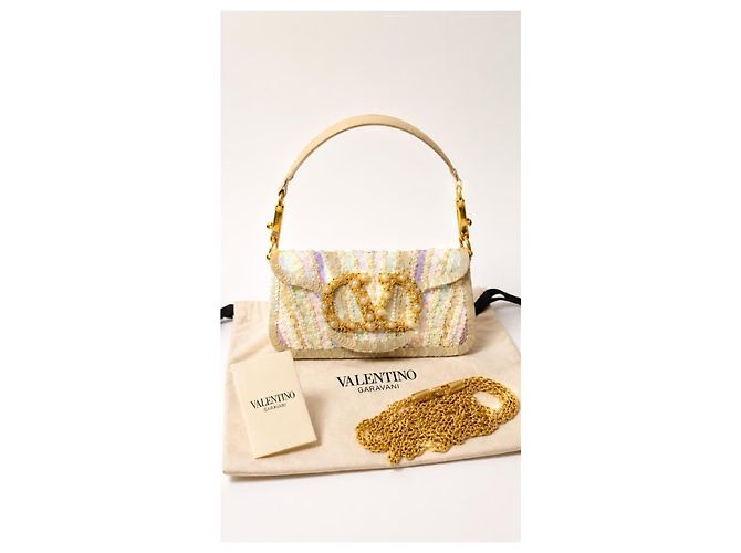 Valentino Garavani Locò Small Borsa a spalla ricamata VLogo Bianco Multicolore D'oro Metallico - vista 2