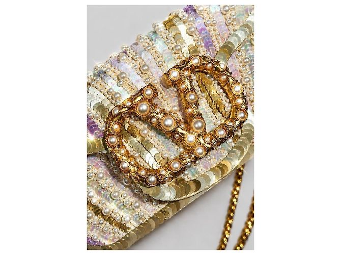 Valentino Garavani Locò Small Borsa a spalla ricamata VLogo Bianco Multicolore D'oro Metallico - vista 6