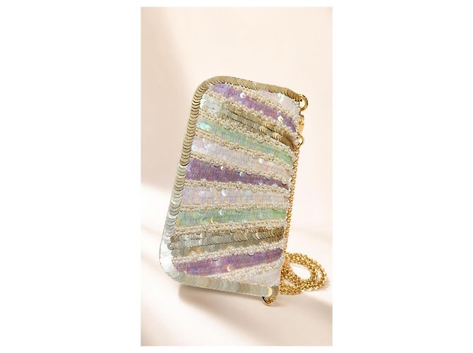 Valentino Garavani Locò Small Borsa a spalla ricamata VLogo Bianco Multicolore D'oro Metallico - vista 8