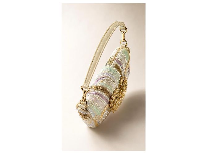 Valentino Garavani Locò Small Borsa a spalla ricamata VLogo Bianco Multicolore D'oro Metallico - vista 9