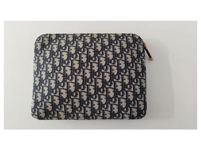 Pouch Christian Dior Oblique in tela jacquard Beige Blu scuro - vista 5