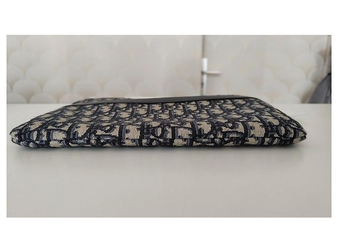 Pouch Christian Dior Oblique in tela jacquard Beige Blu scuro - vista 6