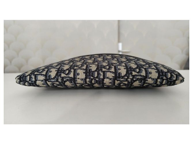 Pouch Christian Dior Oblique in tela jacquard Beige Blu scuro - vista 8
