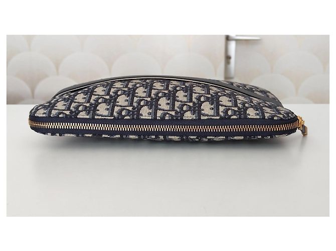 Pouch Christian Dior Oblique in tela jacquard Beige Blu scuro - vista 9