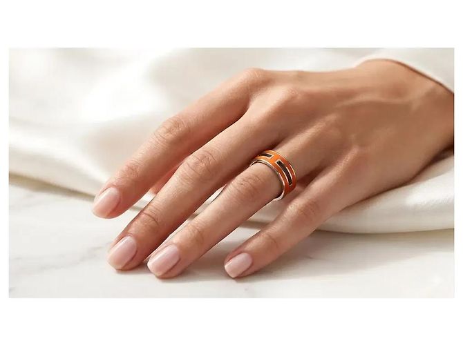 Bague Hermès Move Argent et Émail Orange Bijouterie argentée - vue 2
