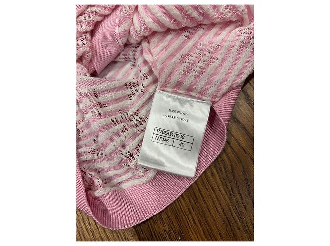 Chanel Cardigã de malha à riscas rosa e branco - vista 4