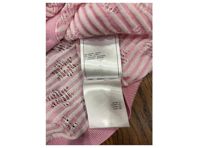 Chanel Cardigã de malha à riscas rosa e branco - vista 5