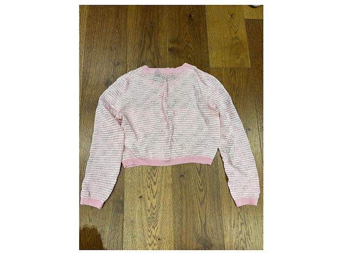 Chanel Cardigã de malha à riscas rosa e branco - vista 6
