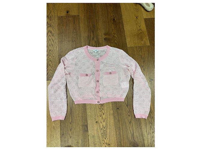 Chanel Cardigã de malha à riscas rosa e branco - vista 7