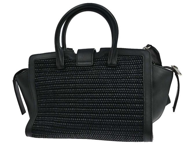 Autre Marque Saint Laurent Monogram Cabas Downtown Raffia and Leather Baby Negro - vista 2