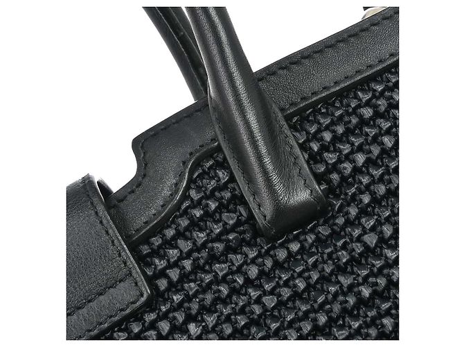 Autre Marque Saint Laurent Monogram Cabas Downtown Raffia and Leather Baby Negro - vista 6