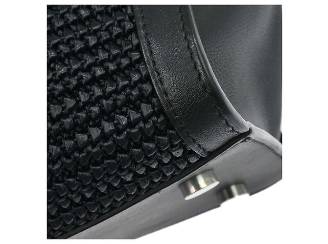 Autre Marque Saint Laurent Monogram Cabas Downtown Raffia and Leather Baby Negro - vista 7