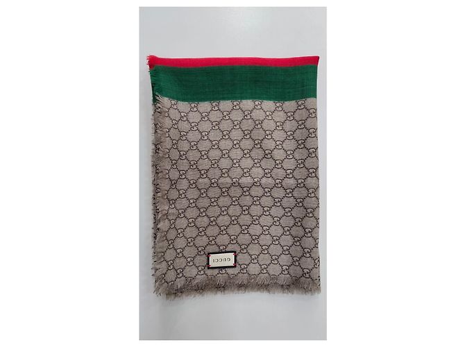 Cachecol Gucci GG Supreme em lã com banda Web Vermelho Bege Verde - vista 3