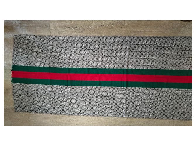 Cachecol Gucci GG Supreme em lã com banda Web Vermelho Bege Verde - vista 4