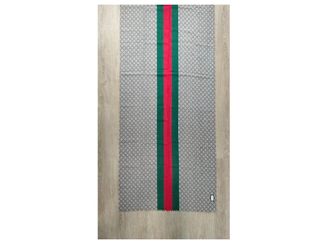 Cachecol Gucci GG Supreme em lã com banda Web Vermelho Bege Verde - vista 5
