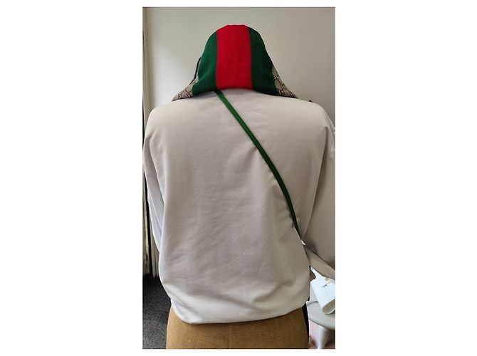 Cachecol Gucci GG Supreme em lã com banda Web Vermelho Bege Verde - vista 6