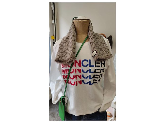 Cachecol Gucci GG Supreme em lã com banda Web Vermelho Bege Verde - vista 7