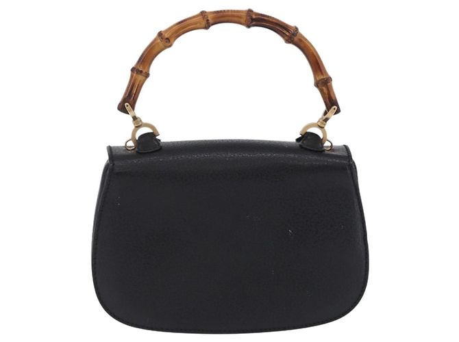 Gucci Vintage Convertible Bamboo Top Handle Leather Small Nero - vista 2