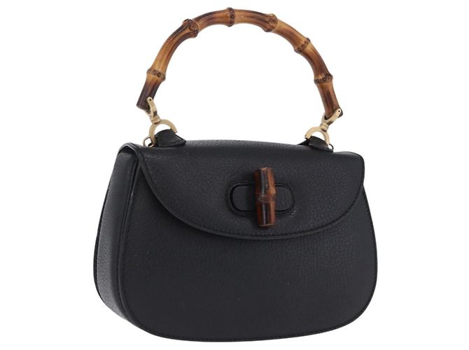 Gucci Vintage Convertible Bamboo Top Handle Leather Small Nero - vista 3