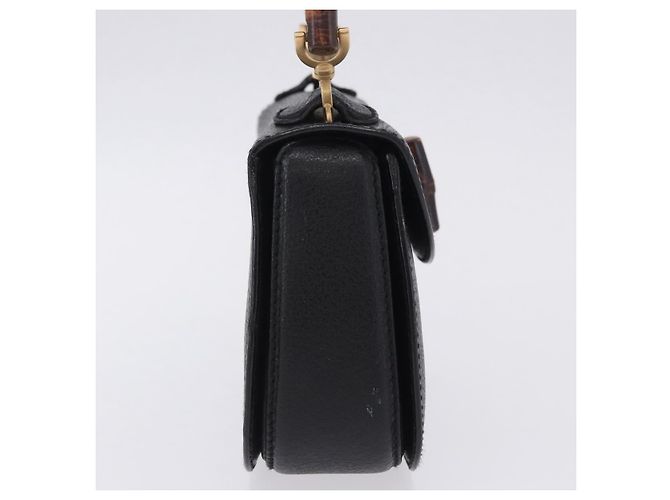 Gucci Vintage Convertible Bamboo Top Handle Leather Small Nero - vista 6