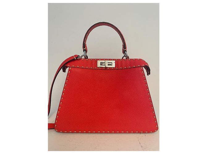 Borsa Fendi Peekaboo in pelle grana grossa Corallo - vista 3