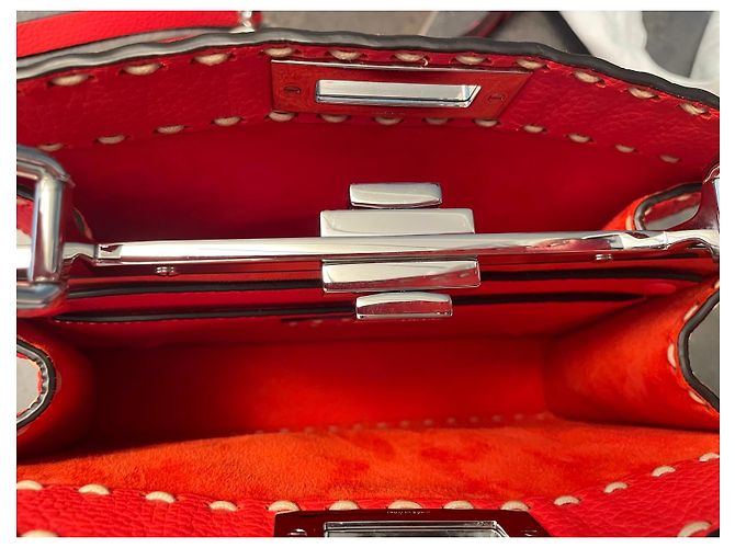 Borsa Fendi Peekaboo in pelle grana grossa Corallo - vista 5