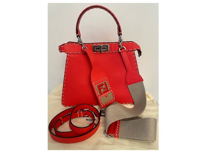Borsa Fendi Peekaboo in pelle grana grossa Corallo - vista 6