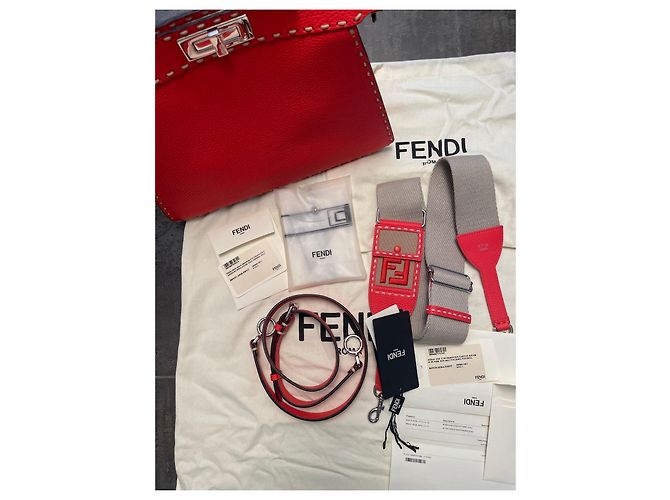 Borsa Fendi Peekaboo in pelle grana grossa Corallo - vista 7