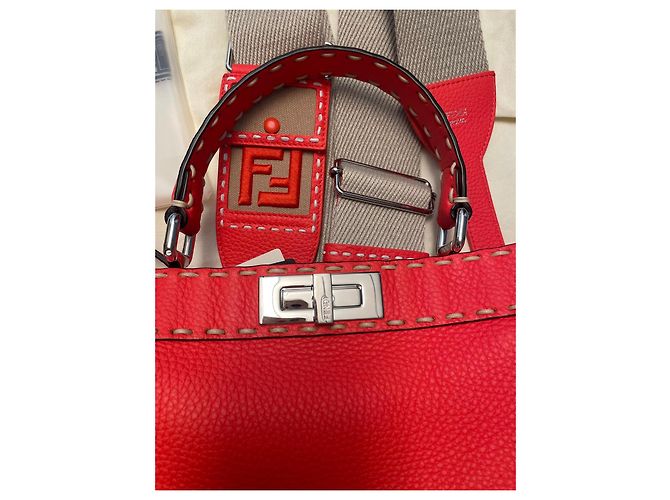 Borsa Fendi Peekaboo in pelle grana grossa Corallo - vista 8