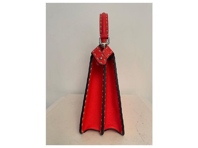 Borsa Fendi Peekaboo in pelle grana grossa Corallo - vista 9