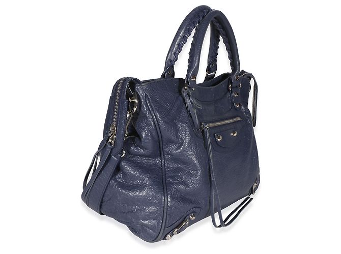 Borsa Velo Balenciaga Bleu Obscur Agneau Silver Hardware Blu - vista 4