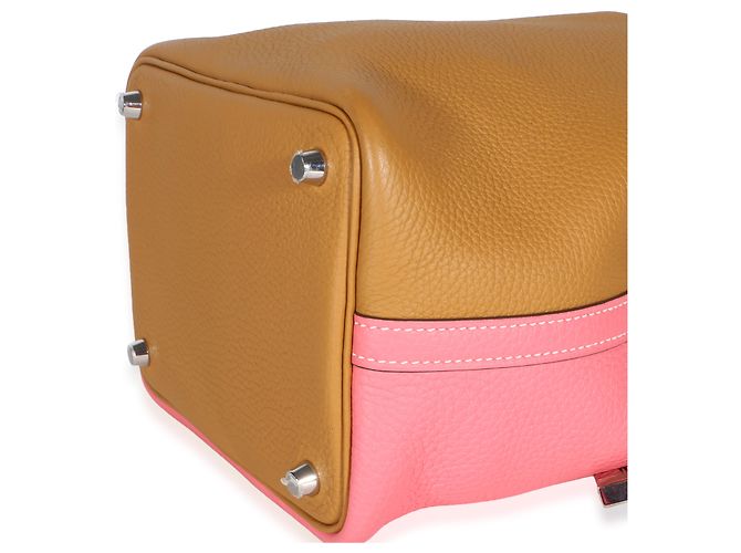 Hermès Rose Azalee Sesame Clemence Casaque Picotin Lock 18 PHW Marrone Rosa - vista 5