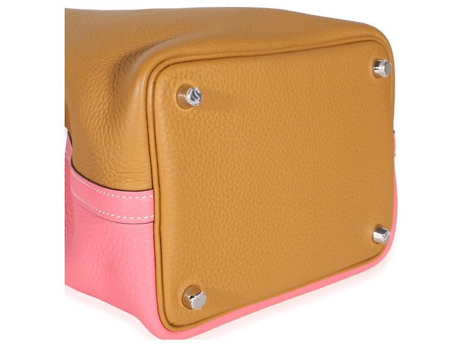 Hermès Rose Azalee Sesame Clemence Casaque Picotin Lock 18 PHW Marrone Rosa - vista 6