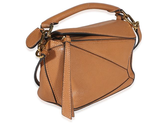 Mini borsa Puzzle Loewe in vitello grana Tan Marrone - vista 4