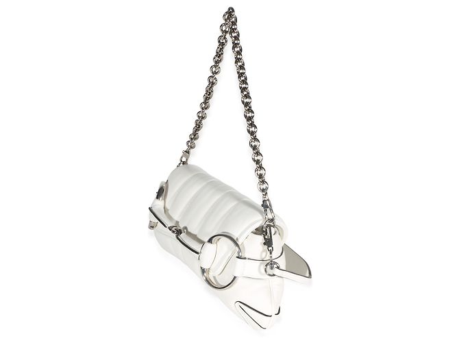 Borsa a tracolla Gucci Small Horsebit Chain in nappa bianca matelassé verticale Bianco - vista 3