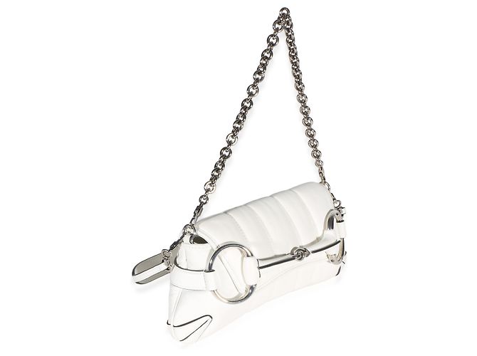 Borsa a tracolla Gucci Small Horsebit Chain in nappa bianca matelassé verticale Bianco - vista 4