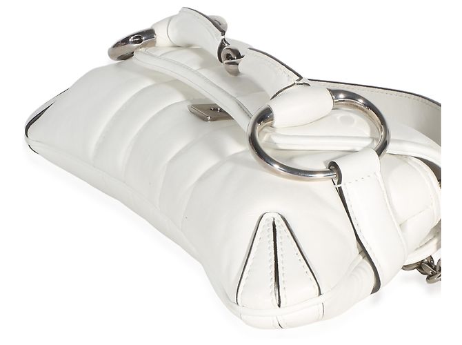 Borsa a tracolla Gucci Small Horsebit Chain in nappa bianca matelassé verticale Bianco - vista 6