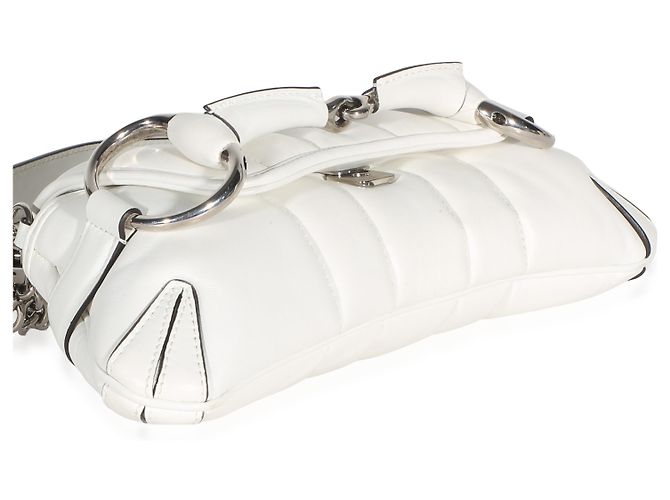 Borsa a tracolla Gucci Small Horsebit Chain in nappa bianca matelassé verticale Bianco - vista 7