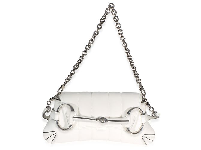 Borsa a tracolla Gucci Small Horsebit Chain in nappa bianca matelassé verticale Bianco - vista 8