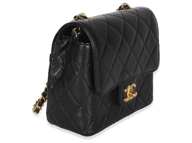 Gabrielle Bolsa Mini Square Flap Chanel em pele de cabra matelassada preta Preto - vista 4