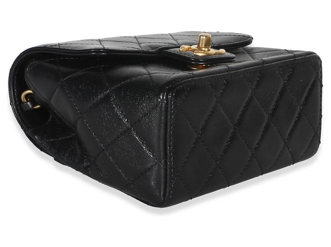 Gabrielle Bolsa Mini Square Flap Chanel em pele de cabra matelassada preta Preto - vista 7