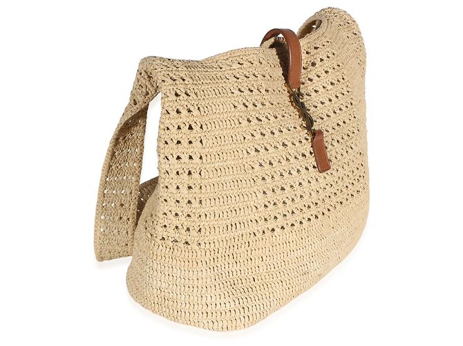 Autre Marque Saint Laurent Natural Raffia Medium Fantasie Hobo Beige - vista 2