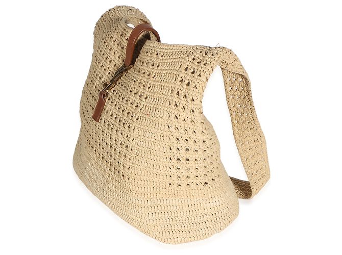 Autre Marque Saint Laurent Natural Raffia Medium Fantasie Hobo Beige - vista 3