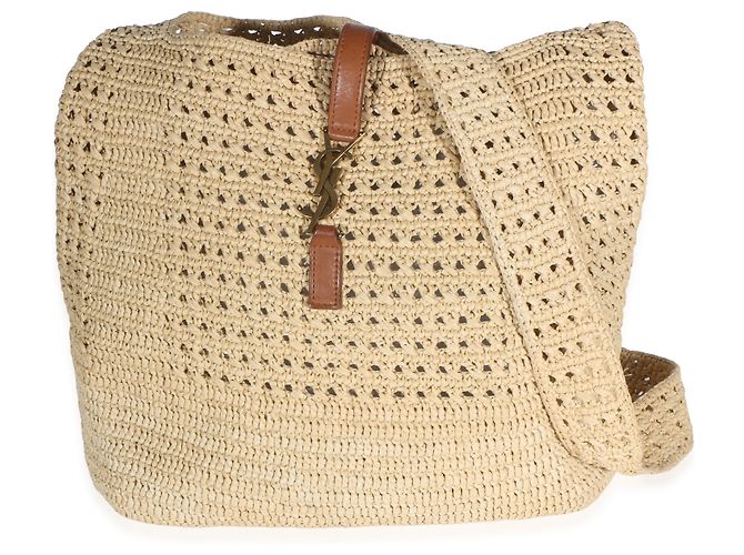 Autre Marque Saint Laurent Natural Raffia Medium Fantasie Hobo Beige - vista 4