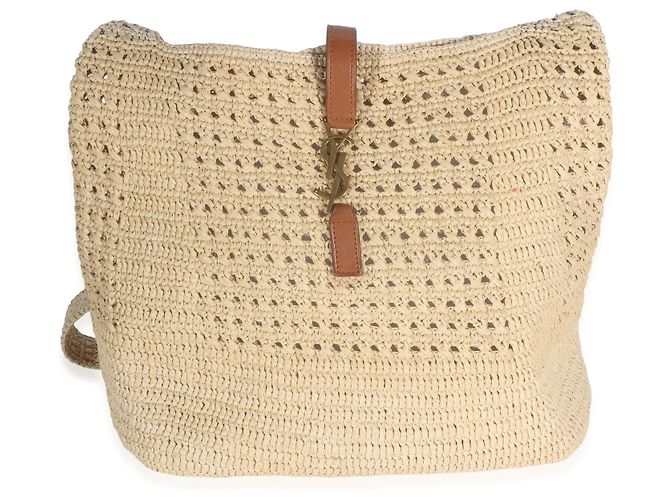 Autre Marque Saint Laurent Natural Raffia Medium Fantasie Hobo Beige - vista 8