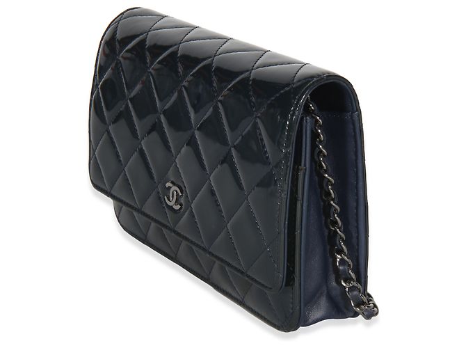 Portafoglio Chanel Navy Quilted Patent Wallet On Chain Blu - vista 3