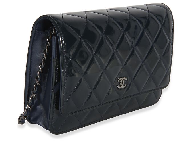 Portafoglio Chanel Navy Quilted Patent Wallet On Chain Blu - vista 4