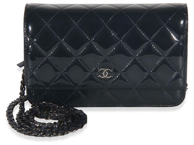 Portafoglio Chanel Navy Quilted Patent Wallet On Chain Blu - vista 8