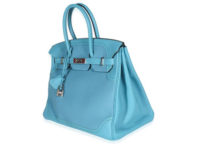 Hermès Turquoise Togo Swift Ghillies Birkin 35 PHW Blu - vista 3